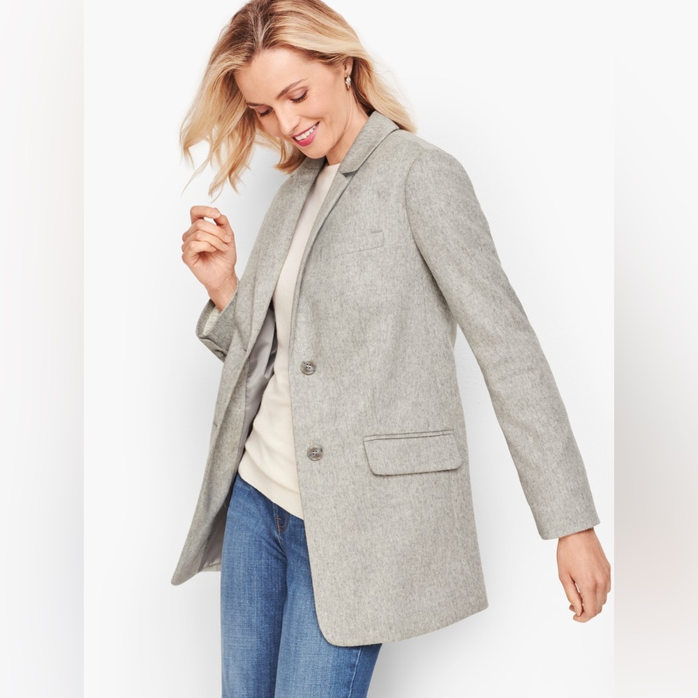 Talbots Light Gray Brushed Italian Wool Long Women's Blazer